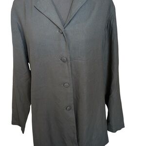 Eileen Fisher 100% Silk Lightweight Jacket Button Up Luxury Office Black Size S